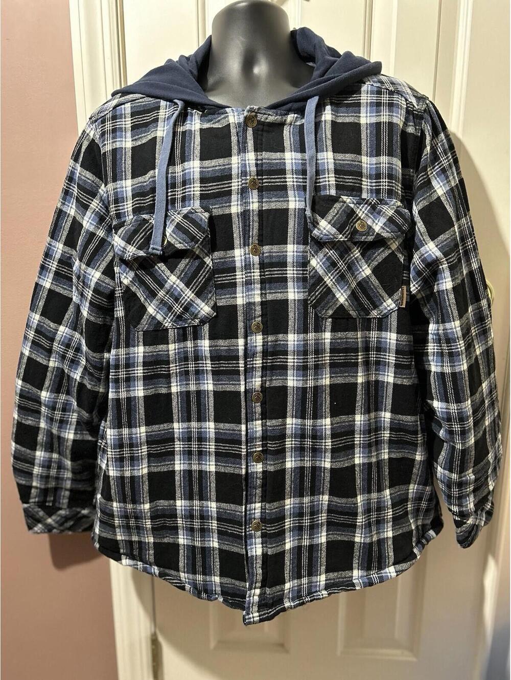 Legendary Outfitters Hooded Flannel Shacket Jacket Mens XL Blue Plaid